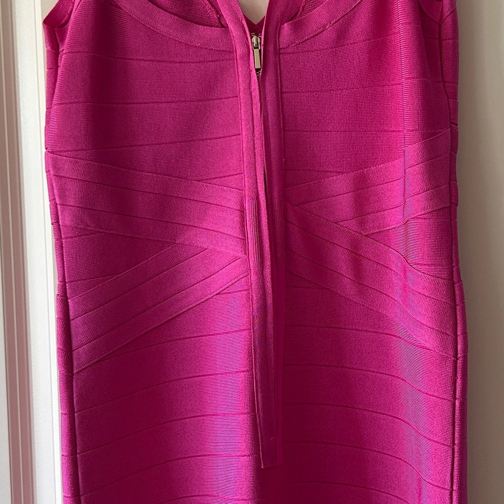 BEBE Hot Pink Bandage Dress-Size L - Picture 3 of 4